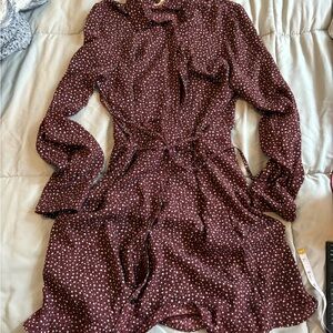 Abercrombie & Fitch Maroon Polka Dot Long Sleeve Dress